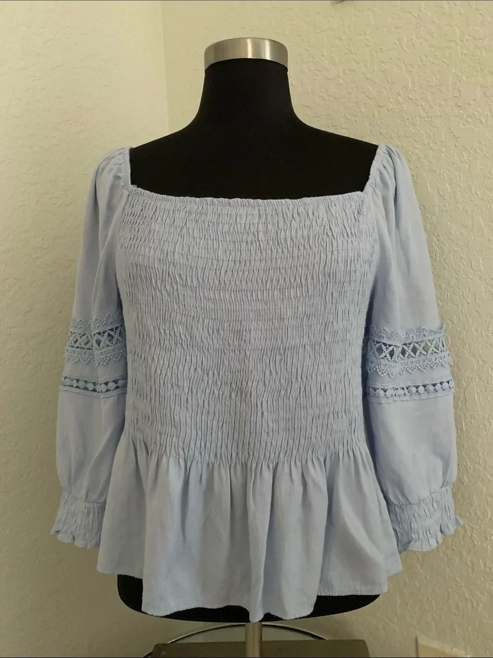 Blashe Light Blue Smocked Peasant Top - Rayon Blend Women's Size M